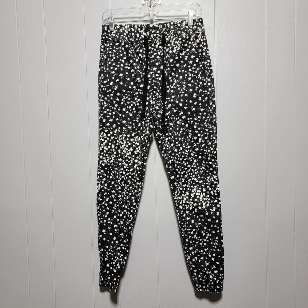 Rue 21 Women's‎ Black White Splatter Print Jogger Jeans Medium Elastic Waist